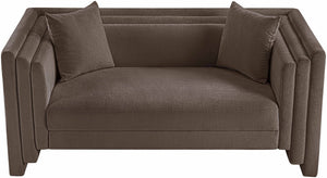 Meridian Furniture Everett Plush Chenille Compact Sofa with Staggered Cushions for Cozy Living Spaces 44068Brown-L