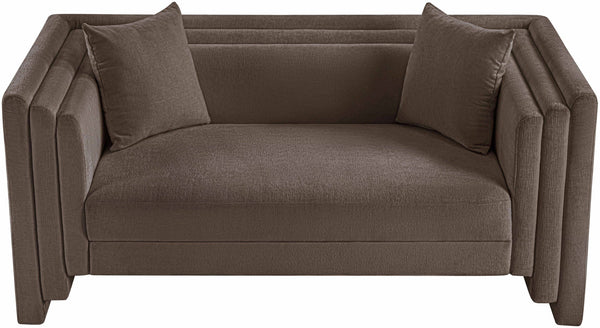 Meridian Furniture Everett Plush Chenille Compact Sofa with Staggered Cushions for Cozy Living Spaces 44068Brown-L