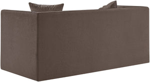 Meridian Furniture Everett Plush Chenille Compact Sofa with Staggered Cushions for Cozy Living Spaces 44068Brown-L