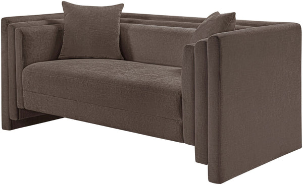 Meridian Furniture Everett Plush Chenille Compact Sofa with Staggered Cushions for Cozy Living Spaces 44068Brown-L