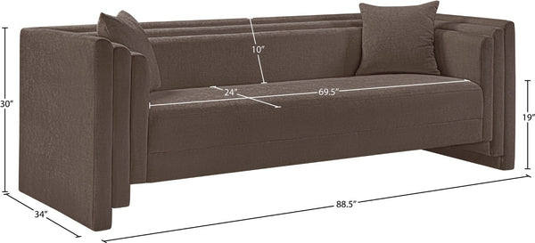 Meridian Furniture Everett Plush Chenille Upholstered Sofa with Staggered Cushions for Living Rooms 44068Brown-S