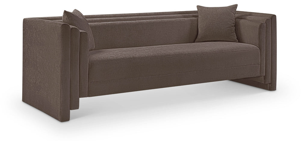 Meridian Furniture Everett Plush Chenille Upholstered Sofa with Staggered Cushions for Living Rooms 44068Brown-S