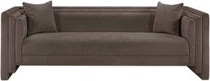 Meridian Furniture Everett Plush Chenille Upholstered Sofa with Staggered Cushions for Living Rooms 44068Brown-S