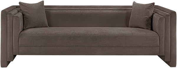 Meridian Furniture Everett Plush Chenille Upholstered Sofa with Staggered Cushions for Living Rooms 44068Brown-S