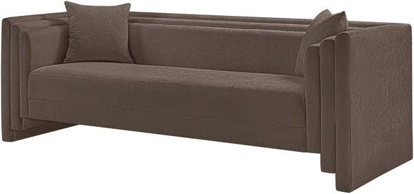 Meridian Furniture Everett Plush Chenille Upholstered Sofa with Staggered Cushions for Living Rooms 44068Brown-S