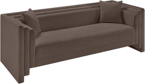 Meridian Furniture Everett Plush Chenille Upholstered Sofa with Staggered Cushions for Living Rooms 44068Brown-S