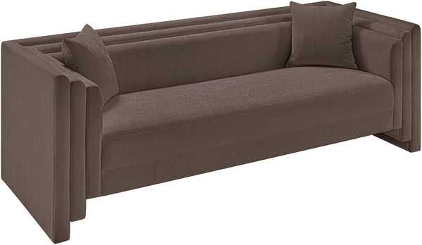 Meridian Furniture Everett Plush Chenille Upholstered Sofa with Staggered Cushions for Living Rooms 44068Brown-S