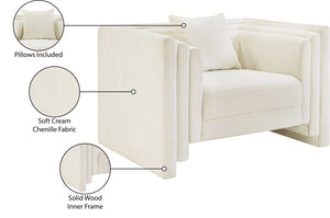 Meridian Furniture Everett Accent Chair with Plush Cushioning and Solid Wood Frame for Modern Living Spaces Cream Chenille Fabric 44068Cream-C