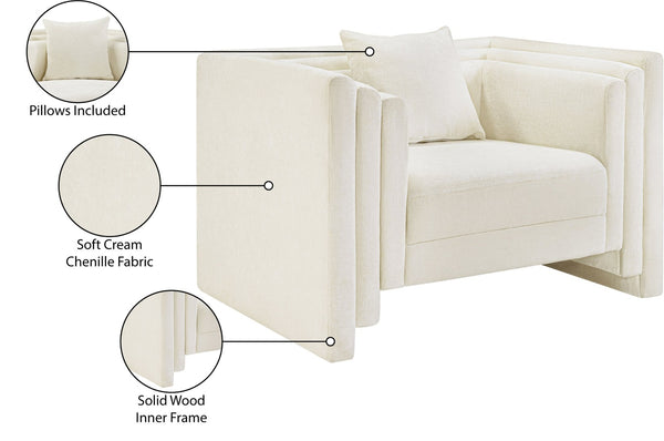 Meridian Furniture Everett Accent Chair with Plush Cushioning and Solid Wood Frame for Modern Living Spaces Cream Chenille Fabric 44068Cream-C