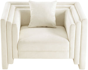 Meridian Furniture Everett Accent Chair with Plush Cushioning and Solid Wood Frame for Modern Living Spaces Cream Chenille Fabric 44068Cream-C