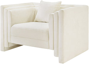 Meridian Furniture Everett Accent Chair with Plush Cushioning and Solid Wood Frame for Modern Living Spaces Cream Chenille Fabric 44068Cream-C