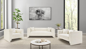 Meridian Furniture Everett Accent Chair with Plush Cushioning and Solid Wood Frame for Modern Living Spaces Cream Chenille Fabric 44068Cream-C