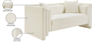 Meridian Furniture Everett Cream Chenille Small Sofa with Staggered Cushions for Cozy Living Spaces 44068Cream-L