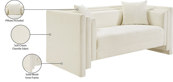 Meridian Furniture Everett Cream Chenille Small Sofa with Staggered Cushions for Cozy Living Spaces 44068Cream-L