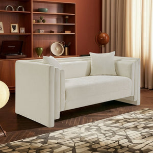 Meridian Furniture Everett Cream Chenille Small Sofa with Staggered Cushions for Cozy Living Spaces 44068Cream-L