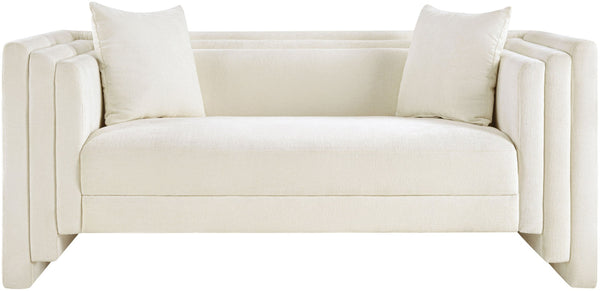 Meridian Furniture Everett Cream Chenille Small Sofa with Staggered Cushions for Cozy Living Spaces 44068Cream-L