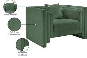 Meridian Furniture Everett Accent Chair with Plush Cushioning and Solid Wood Frame for Modern Living Spaces Green Chenille Fabric 44068Green-C