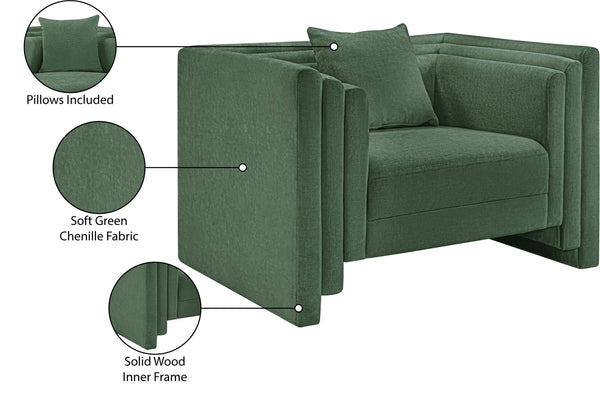 Meridian Furniture Everett Accent Chair with Plush Cushioning and Solid Wood Frame for Modern Living Spaces Green Chenille Fabric 44068Green-C