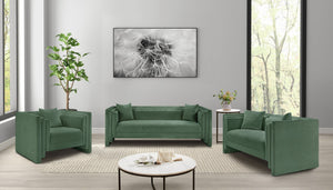 Meridian Furniture Everett Contemporary Chenille Upholstered Sofa with Plush Texture for Modern Living Rooms 44068Green-L