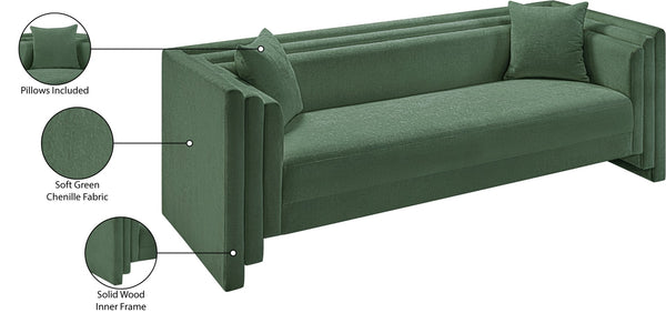 Meridian Furniture Everett Contemporary Green Chenille Sofa with Staggered Cushions for Living Rooms 44068Green-S