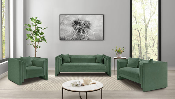 Meridian Furniture Everett Contemporary Green Chenille Sofa with Staggered Cushions for Living Rooms 44068Green-S