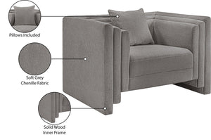 Meridian Furniture Everett Accent Chair with Plush Cushioning and Solid Wood Frame for Modern Living Spaces Grey Chenille Fabric 44068Grey-C