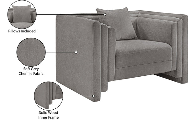 Meridian Furniture Everett Accent Chair with Plush Cushioning and Solid Wood Frame for Modern Living Spaces Grey Chenille Fabric 44068Grey-C
