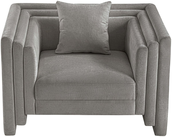 Meridian Furniture Everett Accent Chair with Plush Cushioning and Solid Wood Frame for Modern Living Spaces Grey Chenille Fabric 44068Grey-C