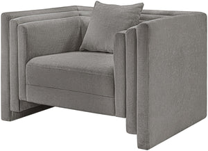 Meridian Furniture Everett Accent Chair with Plush Cushioning and Solid Wood Frame for Modern Living Spaces Grey Chenille Fabric 44068Grey-C