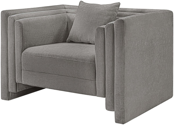Meridian Furniture Everett Accent Chair with Plush Cushioning and Solid Wood Frame for Modern Living Spaces Grey Chenille Fabric 44068Grey-C