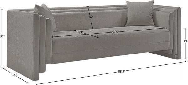 Meridian Furniture Everett Three Seat Chenille Sofa with Staggered Cushions for Modern Living Rooms 44068Grey-S