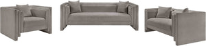 Meridian Furniture Everett Three Seat Chenille Sofa with Staggered Cushions for Modern Living Rooms 44068Grey-S