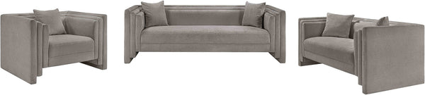 Meridian Furniture Everett Three Seat Chenille Sofa with Staggered Cushions for Modern Living Rooms 44068Grey-S