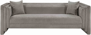 Meridian Furniture Everett Three Seat Chenille Sofa with Staggered Cushions for Modern Living Rooms 44068Grey-S