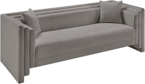Meridian Furniture Everett Three Seat Chenille Sofa with Staggered Cushions for Modern Living Rooms 44068Grey-S