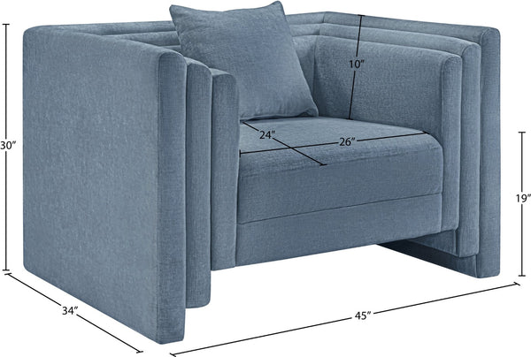 Meridian Furniture Everett Accent Chair with Plush Cushioning and Solid Wood Frame for Modern Living Spaces Light Blue Chenille Fabric 44068LtBlu-C