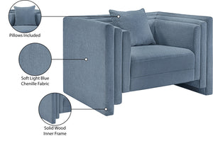 Meridian Furniture Everett Accent Chair with Plush Cushioning and Solid Wood Frame for Modern Living Spaces Light Blue Chenille Fabric 44068LtBlu-C