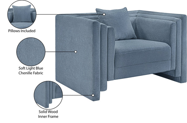 Meridian Furniture Everett Accent Chair with Plush Cushioning and Solid Wood Frame for Modern Living Spaces Light Blue Chenille Fabric 44068LtBlu-C