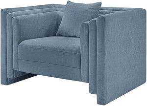 Meridian Furniture Everett Accent Chair with Plush Cushioning and Solid Wood Frame for Modern Living Spaces Light Blue Chenille Fabric 44068LtBlu-C