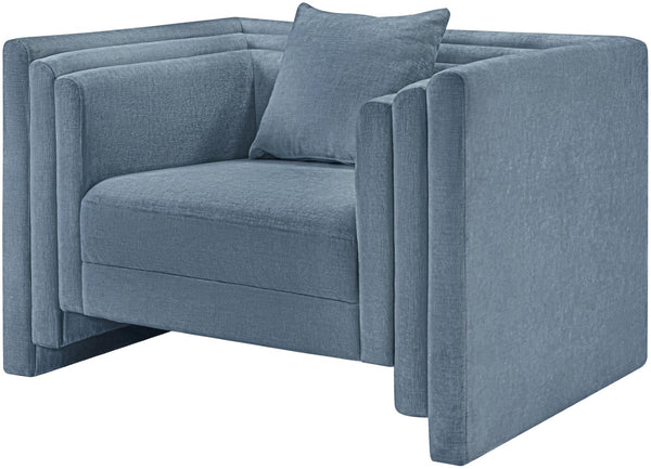 Meridian Furniture Everett Accent Chair with Plush Cushioning and Solid Wood Frame for Modern Living Spaces Light Blue Chenille Fabric 44068LtBlu-C