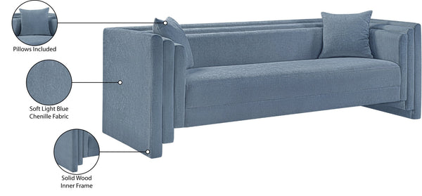 Meridian Furniture Everett Plush Chenille Upholstered Sofa with Contemporary Silhouette for Living Rooms 44068LtBlu-S