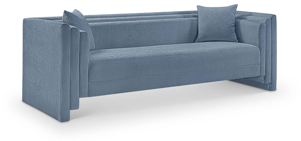 Meridian Furniture Everett Plush Chenille Upholstered Sofa with Contemporary Silhouette for Living Rooms 44068LtBlu-S