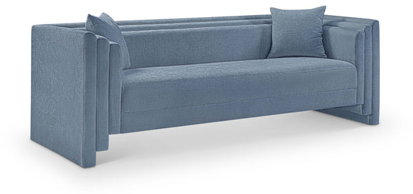Meridian Furniture Everett Plush Chenille Upholstered Sofa with Contemporary Silhouette for Living Rooms 44068LtBlu-S