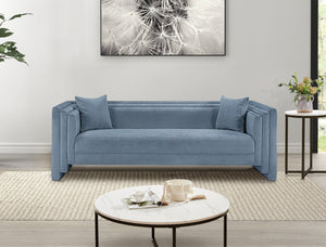 Meridian Furniture Everett Plush Chenille Upholstered Sofa with Contemporary Silhouette for Living Rooms 44068LtBlu-S