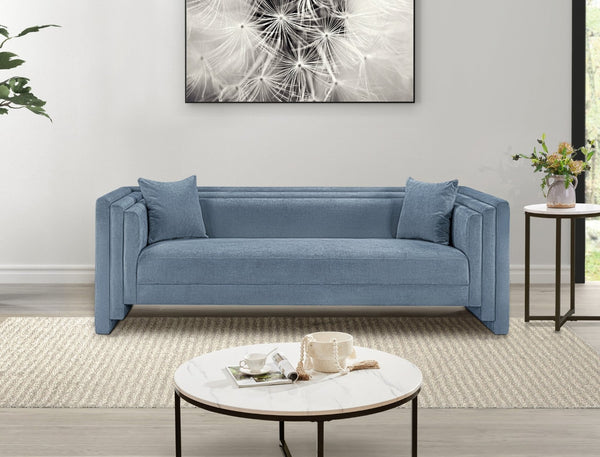 Meridian Furniture Everett Plush Chenille Upholstered Sofa with Contemporary Silhouette for Living Rooms 44068LtBlu-S