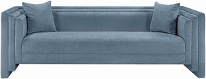 Meridian Furniture Everett Plush Chenille Upholstered Sofa with Contemporary Silhouette for Living Rooms 44068LtBlu-S