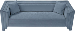Meridian Furniture Everett Plush Chenille Upholstered Sofa with Contemporary Silhouette for Living Rooms 44068LtBlu-S