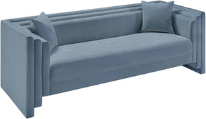 Meridian Furniture Everett Plush Chenille Upholstered Sofa with Contemporary Silhouette for Living Rooms 44068LtBlu-S