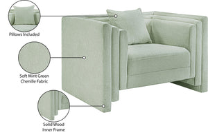 Meridian Furniture Everett Accent Chair with Plush Cushioning and Solid Wood Frame for Modern Living Spaces Mint Chenille Fabric 44068Mint-C