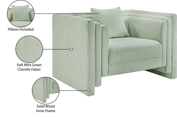 Meridian Furniture Everett Accent Chair with Plush Cushioning and Solid Wood Frame for Modern Living Spaces Mint Chenille Fabric 44068Mint-C